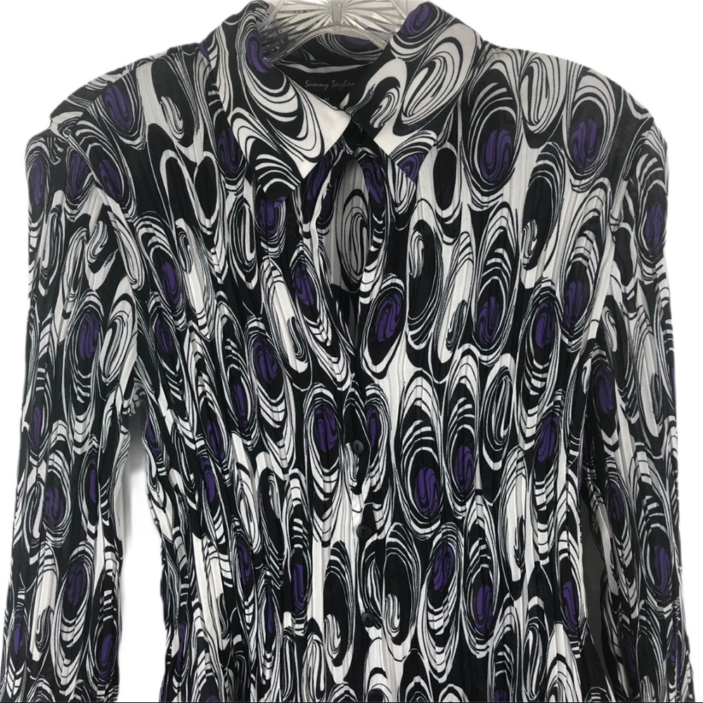 SUNNY TAYLOR Retro Print Style Top Purple Shirt